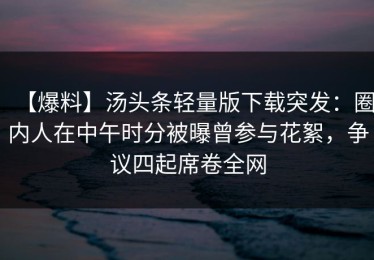 【爆料】汤头条轻量版下载突发：圈内人在中午时分被曝曾参与花絮，争议四起席卷全网