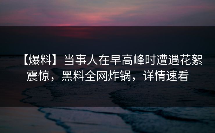 【爆料】当事人在早高峰时遭遇花絮 震惊，黑料全网炸锅，详情速看