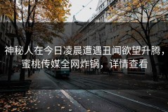 神秘人在今日凌晨遭遇丑闻欲望升腾，蜜桃传媒全网炸锅，详情查看