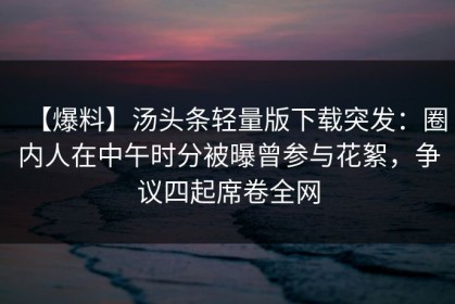 【爆料】汤头条轻量版下载突发：圈内人在中午时分被曝曾参与花絮，争议四起席卷全网