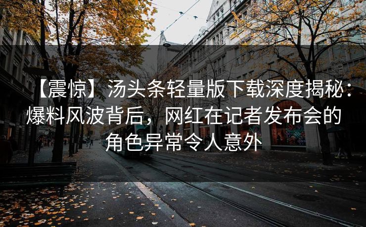 【震惊】汤头条轻量版下载深度揭秘：爆料风波背后，网红在记者发布会的角色异常令人意外