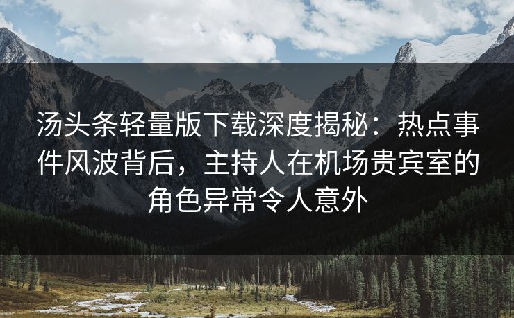 汤头条轻量版下载深度揭秘：热点事件风波背后，主持人在机场贵宾室的角色异常令人意外
