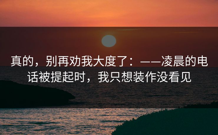真的，别再劝我大度了：——凌晨的电话被提起时，我只想装作没看见